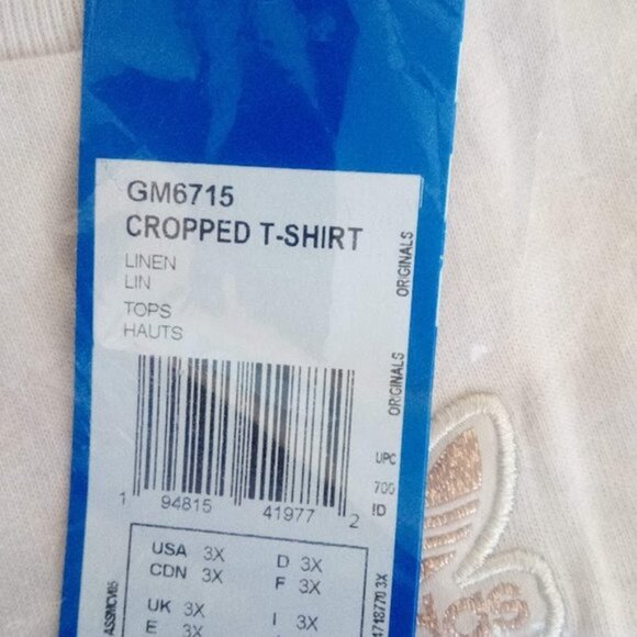Adidas 100% Cotton Short Sleeve Crop Top Linen Color Women's Size US 3X - Picture 12 of 16